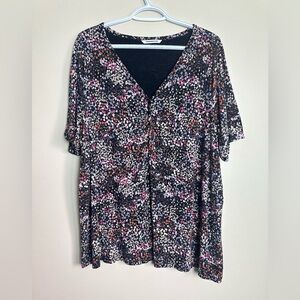 Penningtons Size 1X Pink and Purple Flutter Sleeve Blouse